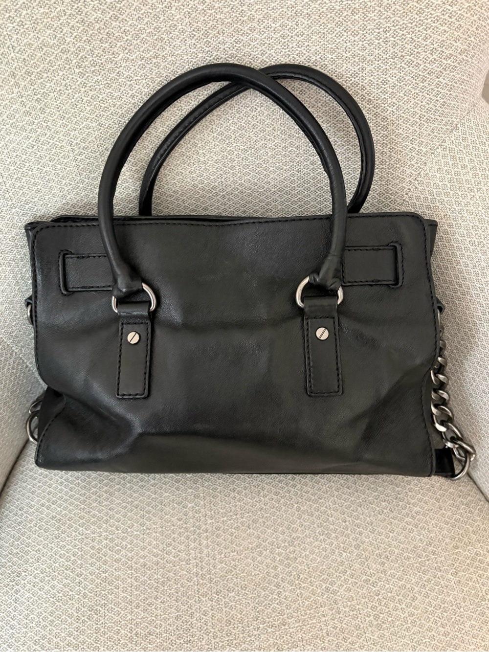 Michael Kors Black Stud-Accented Leather Satchel Bag - Picture 3 of 8